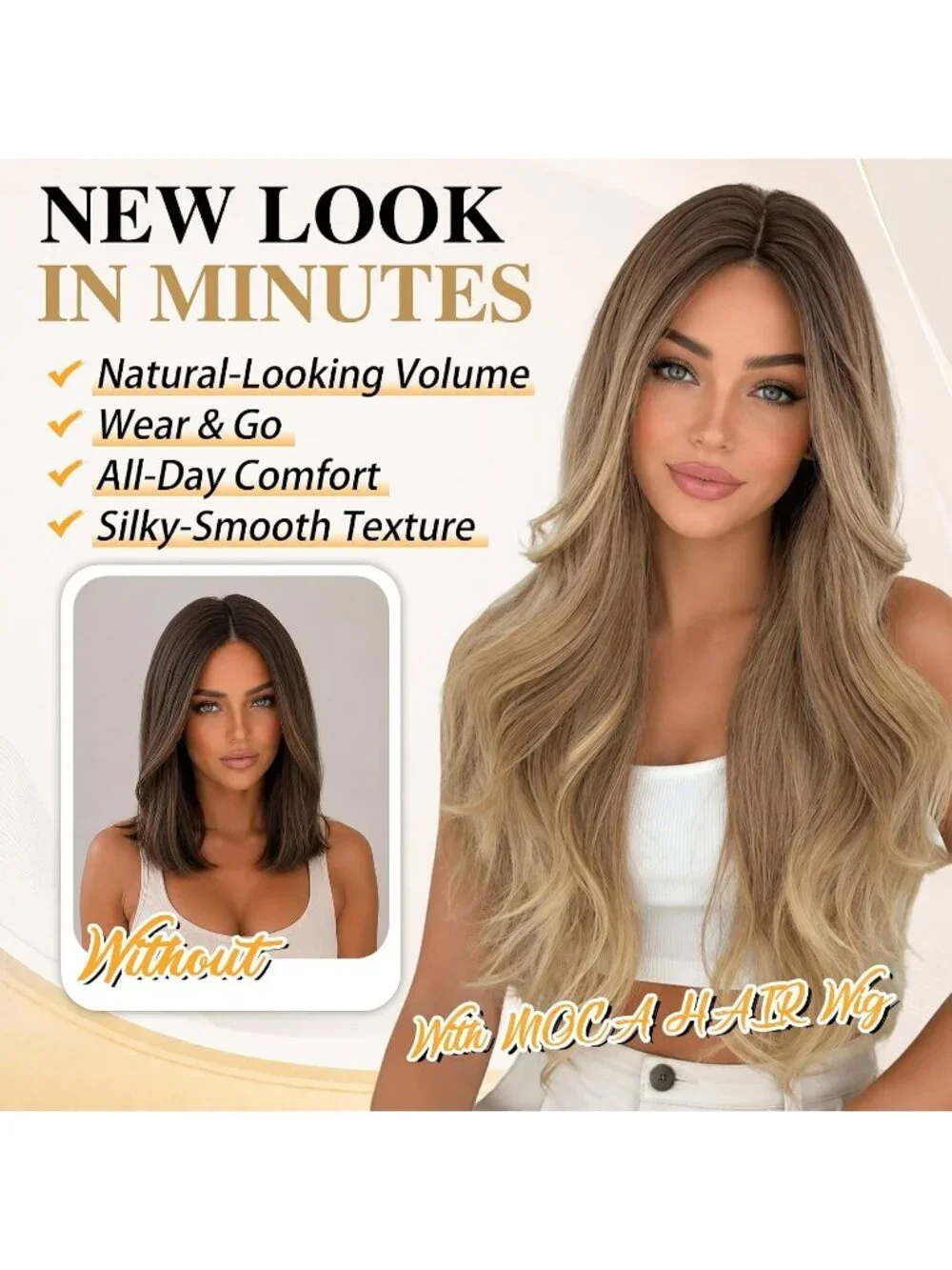 Women's 26 Inch Ombre Blonde Long Wavy Synthetic Glue Less 4x4 Lace Front Wig